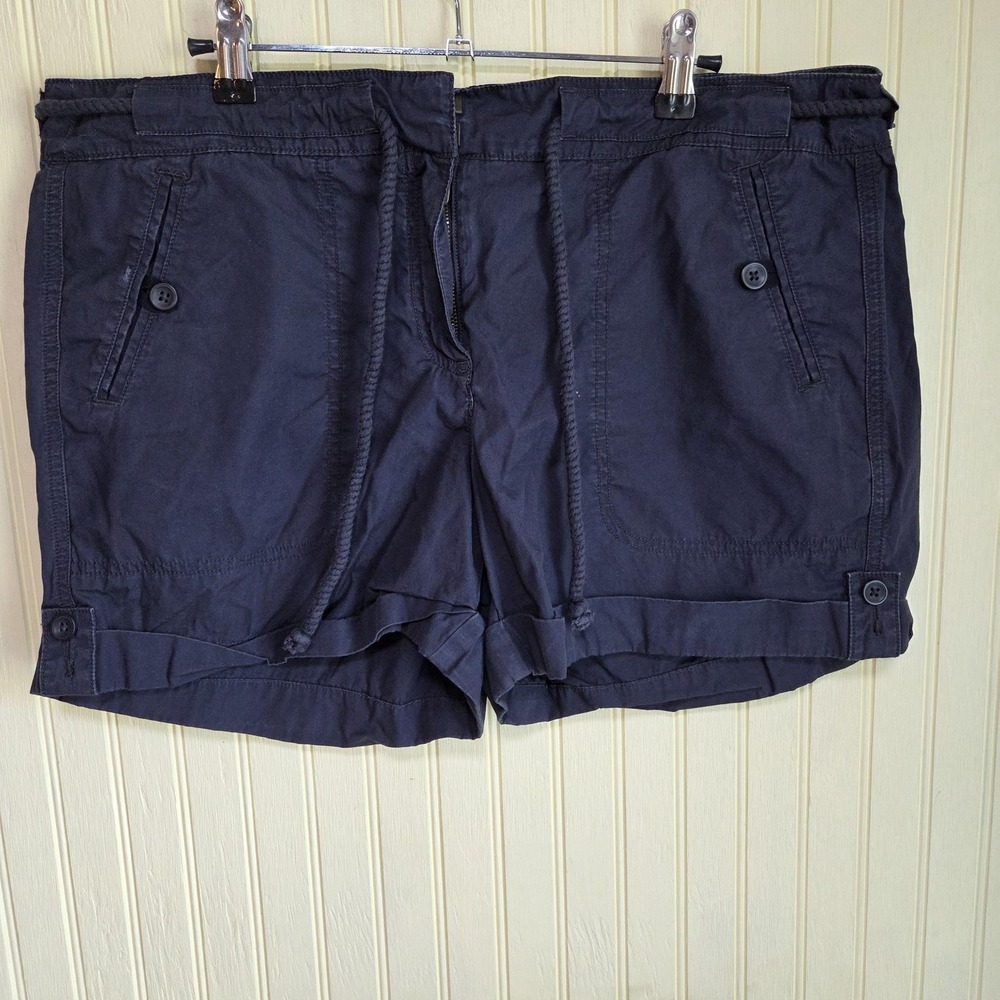 Ann Taylor LOFT Shorts Womens 12 Blue Chino Twill Cuffed Button Tab Casual